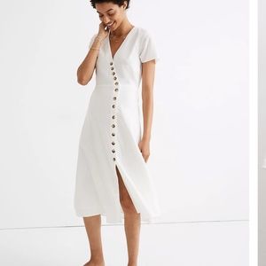 Madewell Linen-Blend Button-Wrap Midi Dress, AO243, White size 10